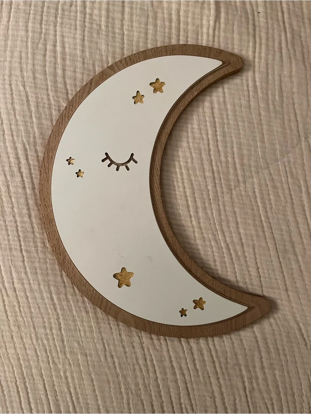 White and Wood Crescent Moon Wall Decor - Charming Nursery Accent